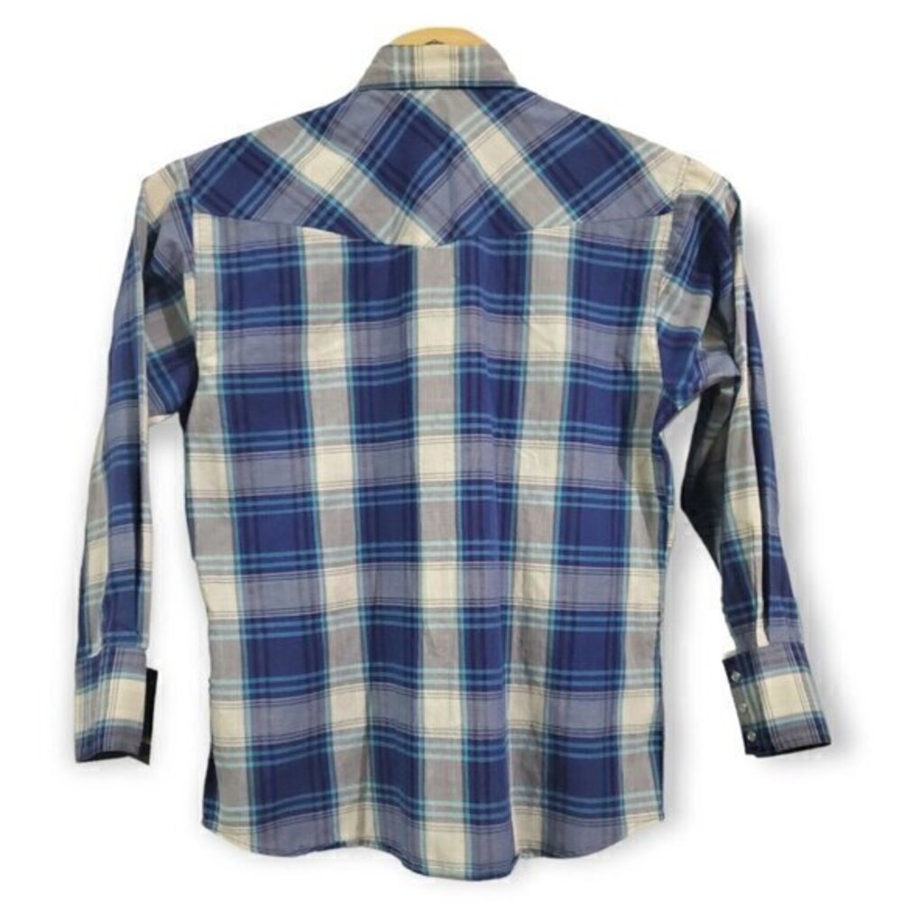 Western Plains Trading Co Blue, Grey Long Sleeve Embroidered‎ Western Pearl Snap - Picture 3 of 9
